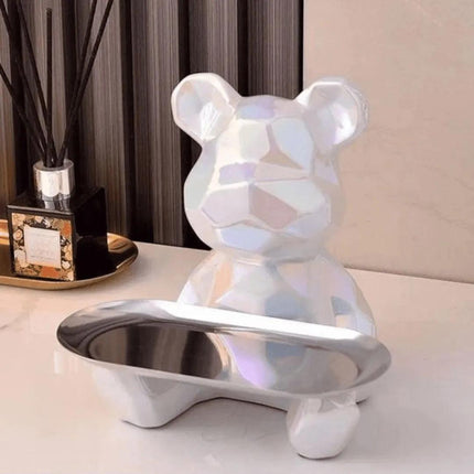 Escultura Decorativa con Bandeja Oso Geométrico