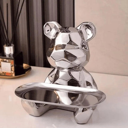 Escultura Decorativa con Bandeja Oso Geométrico