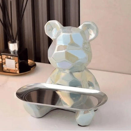 Escultura Decorativa con Bandeja Oso Geométrico