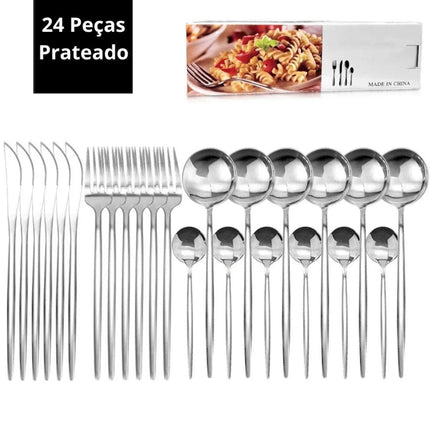 Juego de Cucharas y Cuchillos Faqueiro in Acero inoxidable Completo 24 piezas