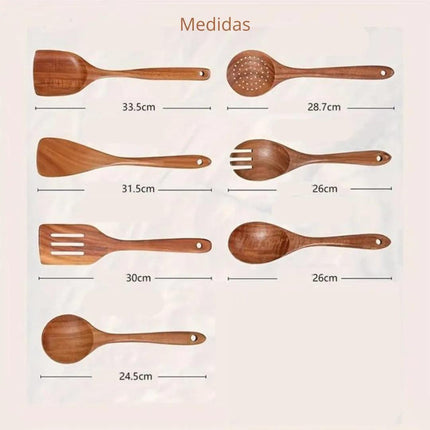 Kit Utensilios de kitchen de Madera Antiadherente - 7 piezas